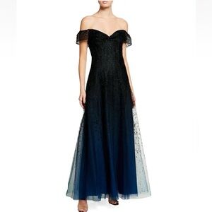 Marchesa Notte Ombre Glitter Off The Shoulder Tulle Gown Size 10
